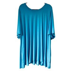 LOGO Lori Goldstein Sandra Top Light Blue Tunic Tee Short Sleeve Pockets 5X